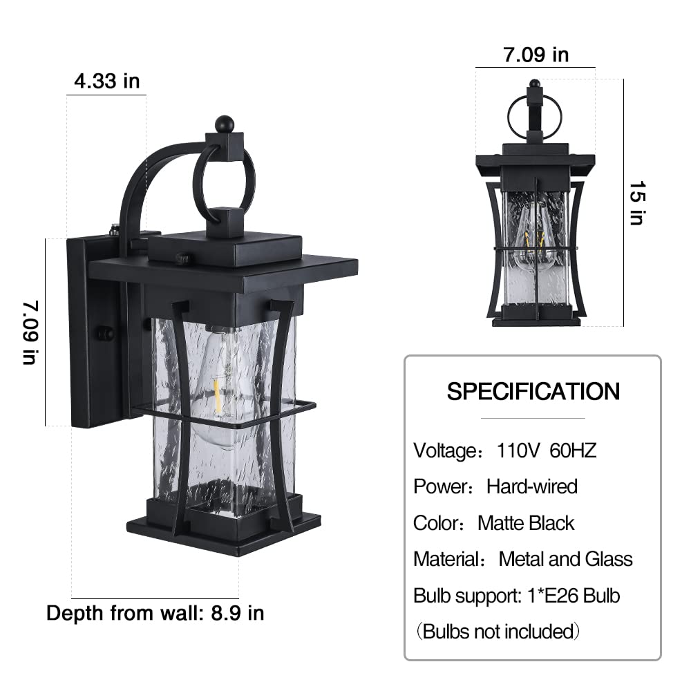 Naurham Outdoor Lighting Fixtures Wall Mount, 1-Light 15''H Dusk to Dawn Exterior Light for House Outdoor Wall Lantern with Clear Glass for Front