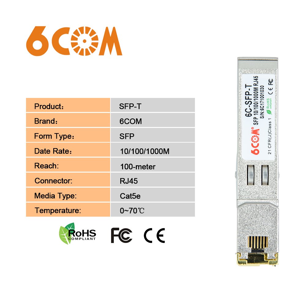2Pack 10/100/1000BASE-T SFP RJ45 Copper, 1.25G Module Transceiver for Cisco GLC-T/SFP-GE-T/GLC-TA, Mikrotik S-RJ01 and Other Open Switch, up to 100m