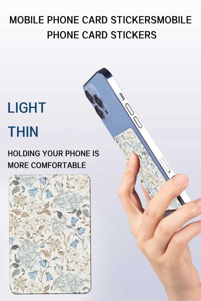 AWHSCP Cute Leather Phone Wallet Stick On, Dual Pocket Credit Card Sticky Wallet, Compatible with Most Cell Phones, Watercolor Flowers