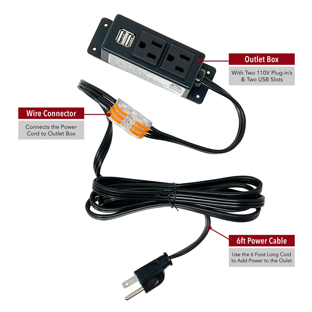 Stealth Multi Outlet Kit for Charging Electrical Accessories and Adding Power Inside Gun Safes and Home Safes with USB slots and 6 foot Power Cable