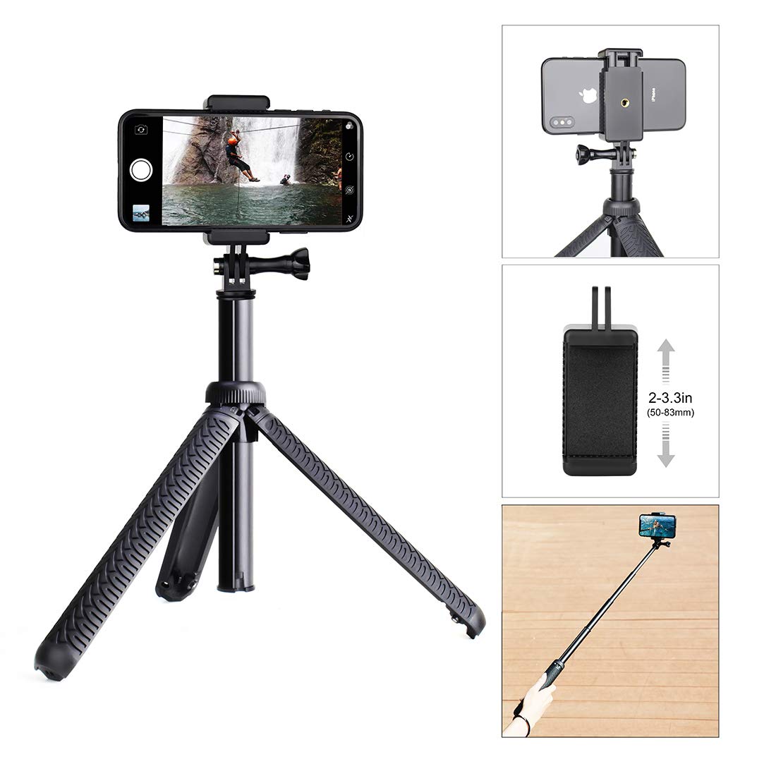 Extendable Selfie Stick/Handgrip/Monopod/Tripod for GoPro Hero 13 12 11 10 9 8 7 6 5 4 3 2 Session 2018, ACASO, EK5000 EK7000/SJCAM SJ4000 SJ500