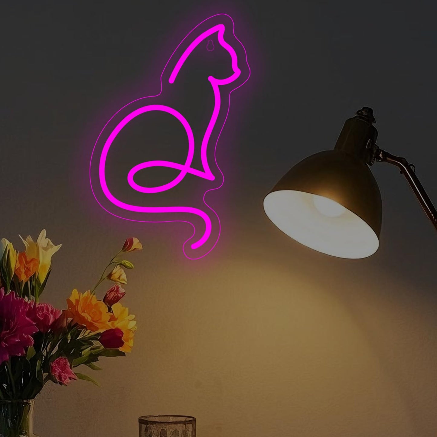 Pink Cat Neon Sign for Wall Decor - 10.6" x 7" Cute Animal LED Neon Lights, USB Powered Aesthetic Room Decor, Neon Lamp for Bedroom, Nursery, Dorm