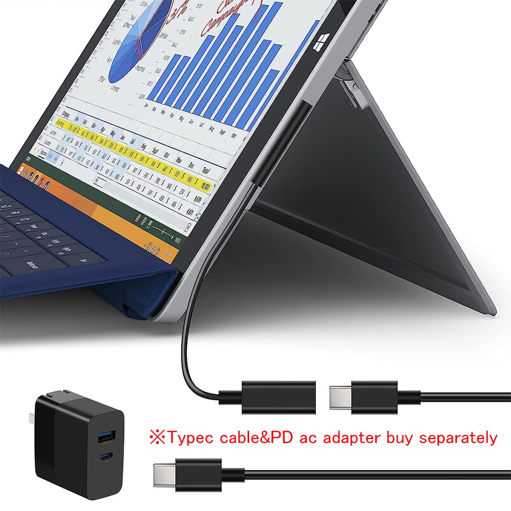 Gomass Surface Connect to USB-C Charging Cable PD 15V/3A Compatible for Microsoft Surface Pro 3/4/5/6/7, Surface Laptop 3/2/1,Surface Go, Surface