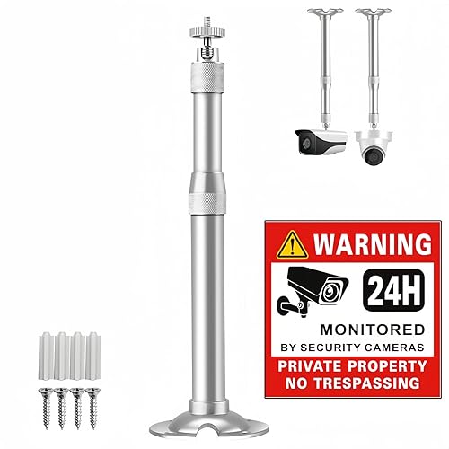 SamIdea 7.87"~15.75" Silver Telescopic Mount Security Camera Wall Ceiling Mounting Bracket,Telescopic Adjustable Camera Wall Mount Bracket