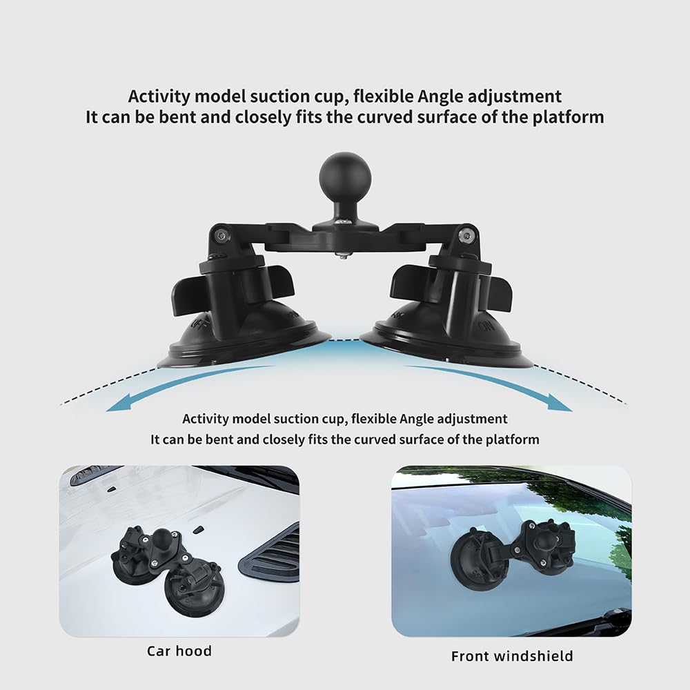 FPN Dual Suction Cup Mount Base with 1-Inch Ball, Compatible with RAM Mounts B Size Double Socket Arms & 25mm Ball Systems