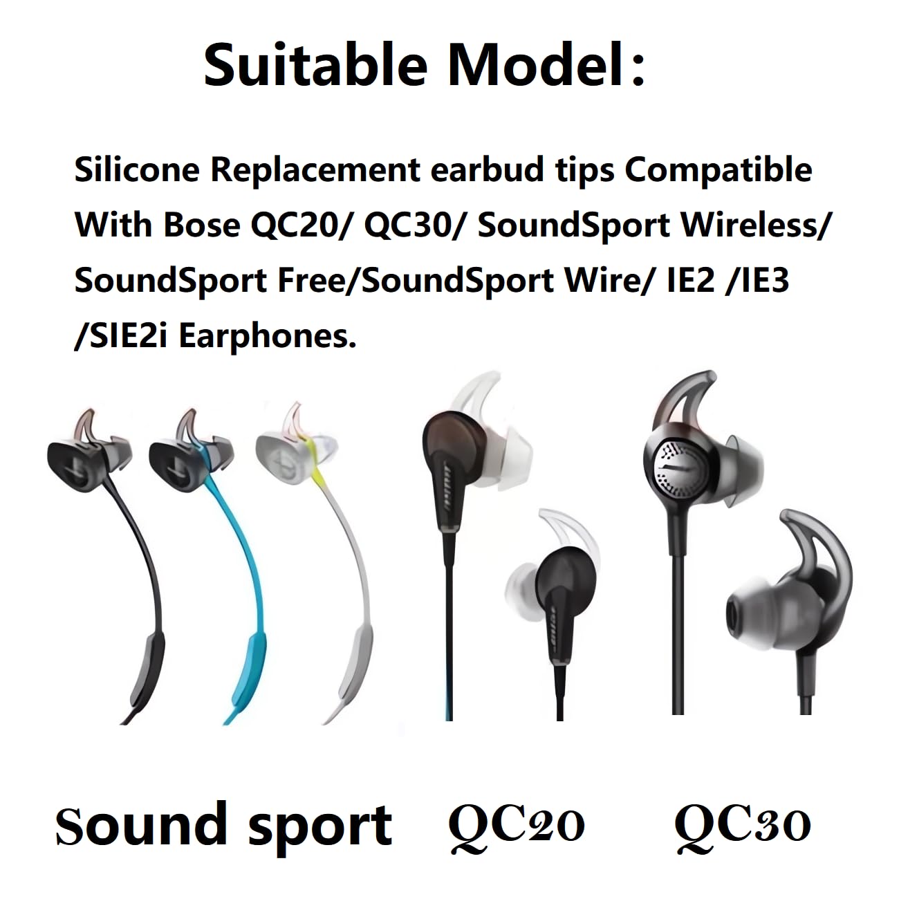 CYADCI Earbud Replacement Tips Silicone Ear Bud Tips Eartips Compatible with Bose Qc20 Qc30 IE2 SoundSport IE3 SIE2i Headphone Ear Tips Earbud Covers…