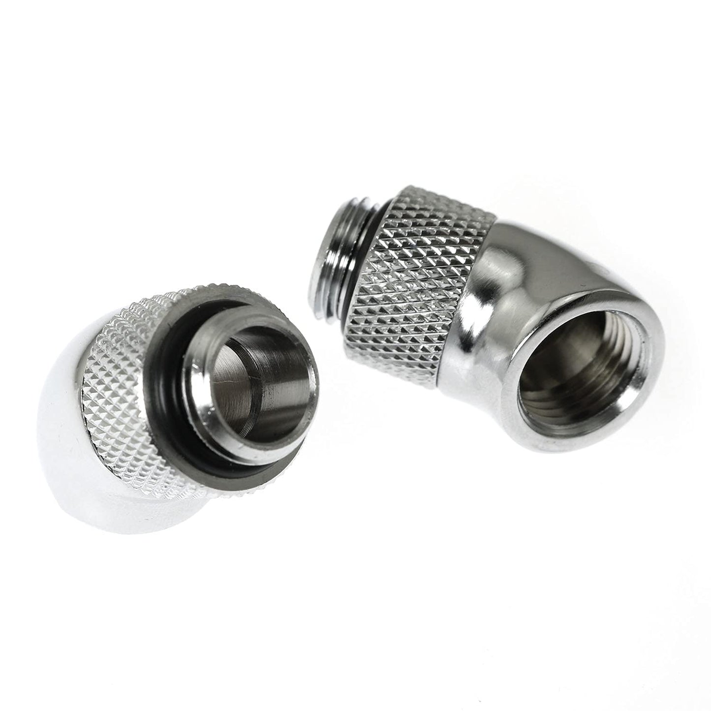 RLECS 45 Degree Angled Elbow 2PCS G1/4" 45 Degree Silver Male to Female Water Cooling Rotary Adapter Connector Rotary Extender Fitting for Computer
