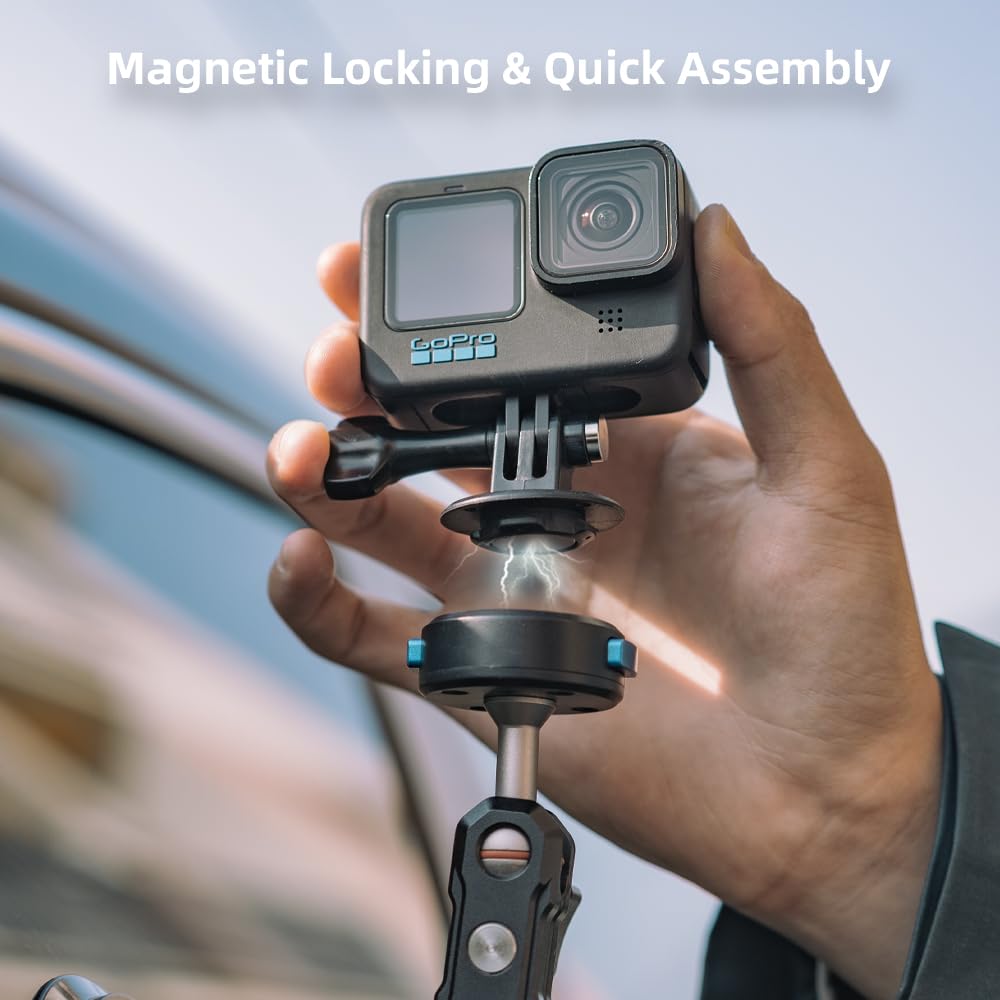 SUREWO Magnetic Quick Release Suction Cup Car Mount for GoPro,Powerful Car Suction Cup Camera Mount with Metal Extension Arm Compatible with GoPro