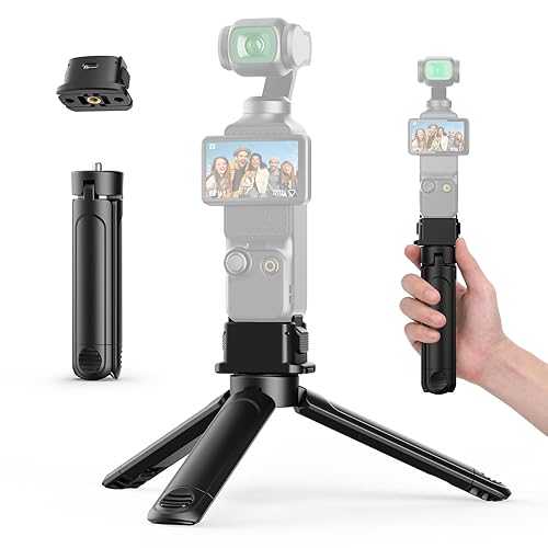 XIAOTJ Pocket 3 Tripod Stand Handle with Charging Adapter Base for DJI Osmo Pocket 3 4/Xtra Muse, with Action Camera Adapter & 1/4 Screw Hole