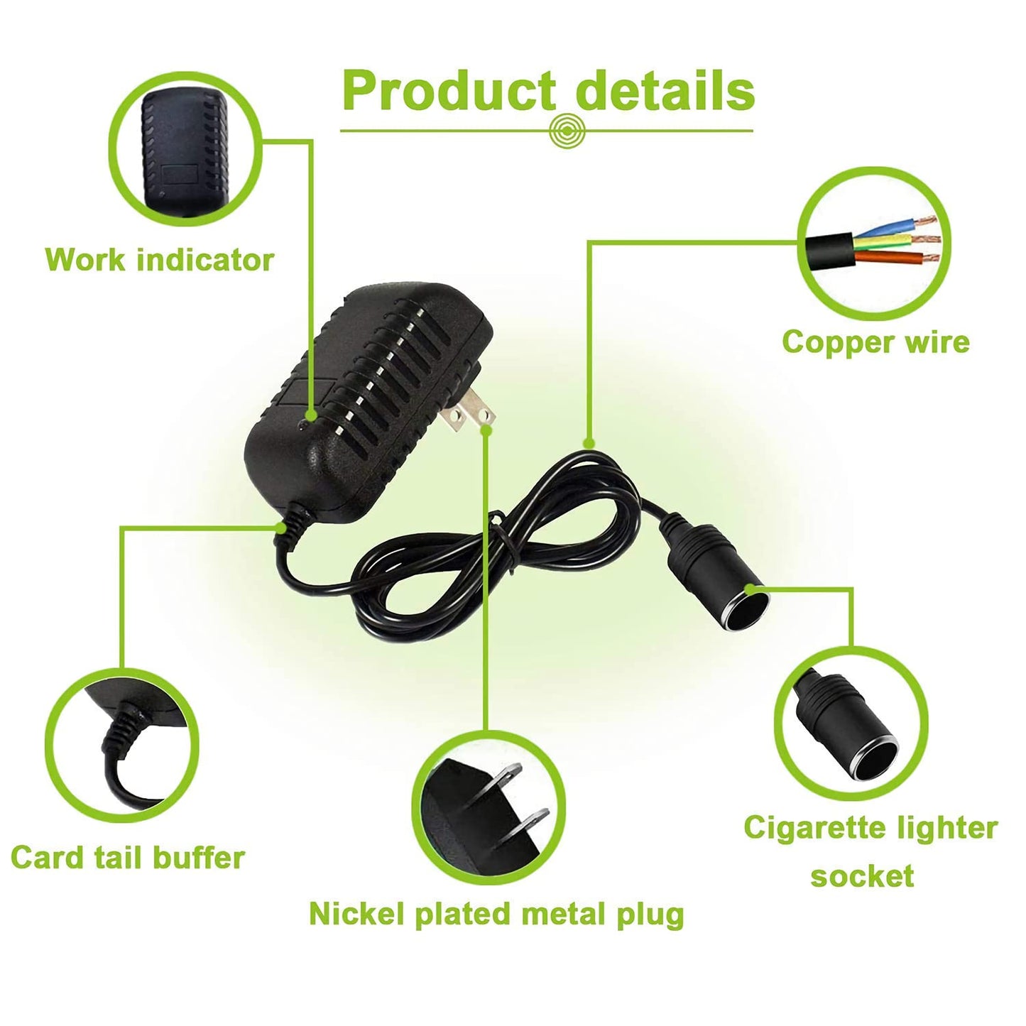 12V Power Supply AC to DC Converter Wall Plug to Car Cigarette Lighter Power Adapter, 110V-240V to 12V Current 2A Max Power 24W Max for Car Shaver…