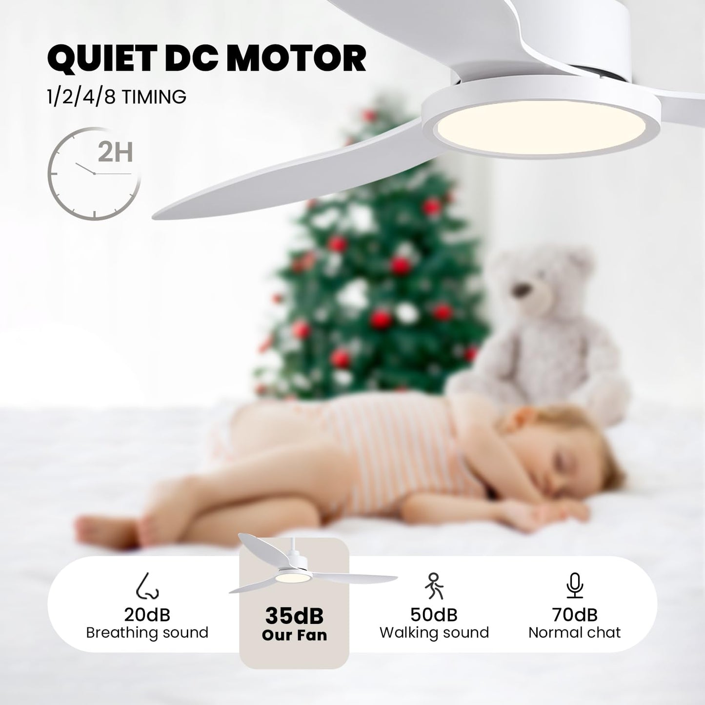 MOOONICHE 52" White Ceiling Fan with Light and Remote, Dimmable Fandelier Ceiling Fans, 6-Speed Wind Modern Fan Light with 3 Blades, Smart Timer
