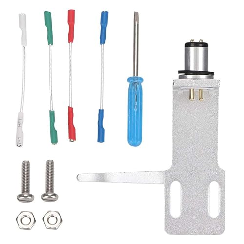 Phono Headshell Kit,6.4CM Aluminum Alloy Turntable Cartridge Phonograph Player Record Player Headshell,Include 4 Pcs Cables and 2 Pcs Screws (Silver)