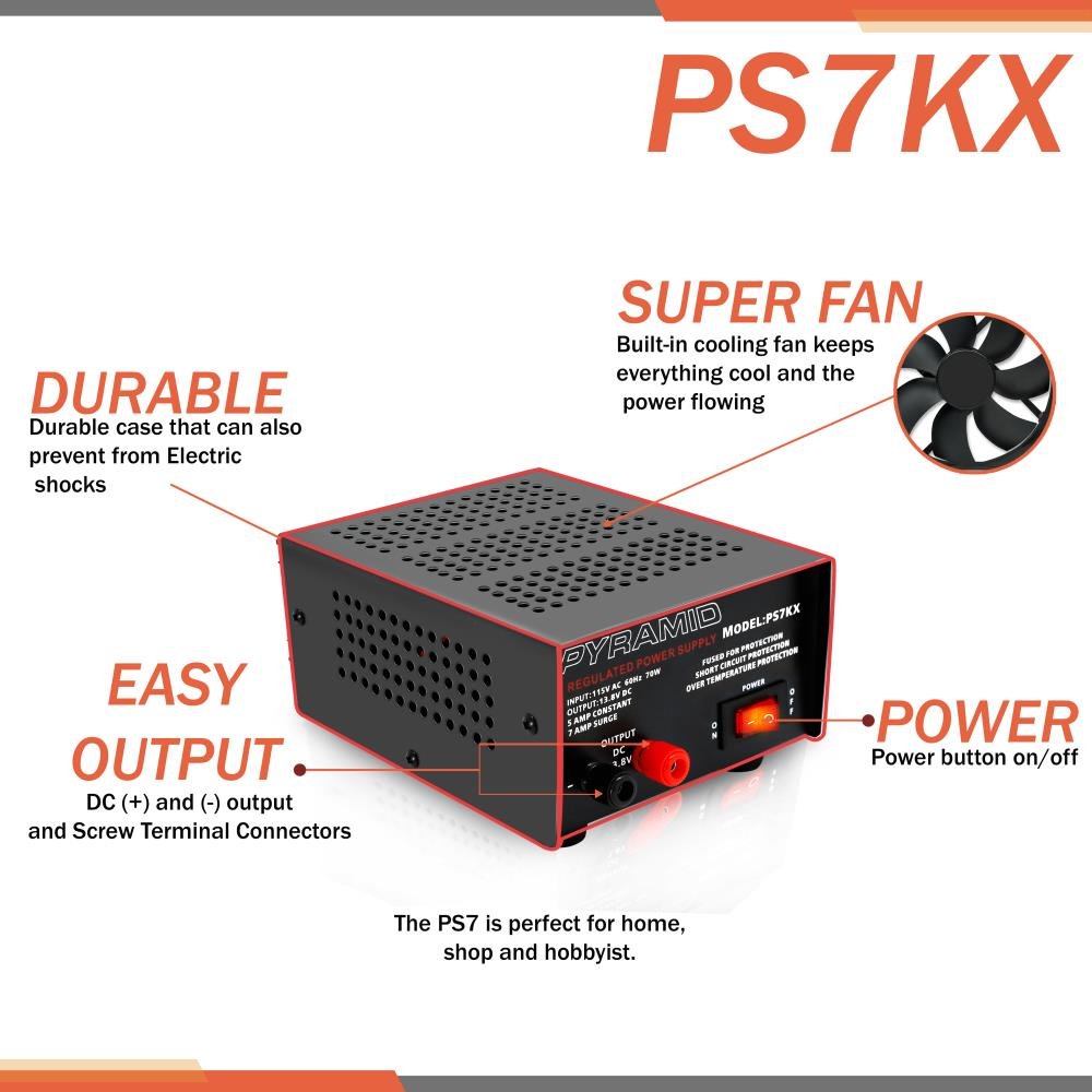 Pyramid Universal Compact Bench Power Supply - 5 Amp Linear Regulated Home Lab Benchtop AC-to-DC 12V Converter w/ 13.8 Volt DC 115V AC 70 Watt Power…
