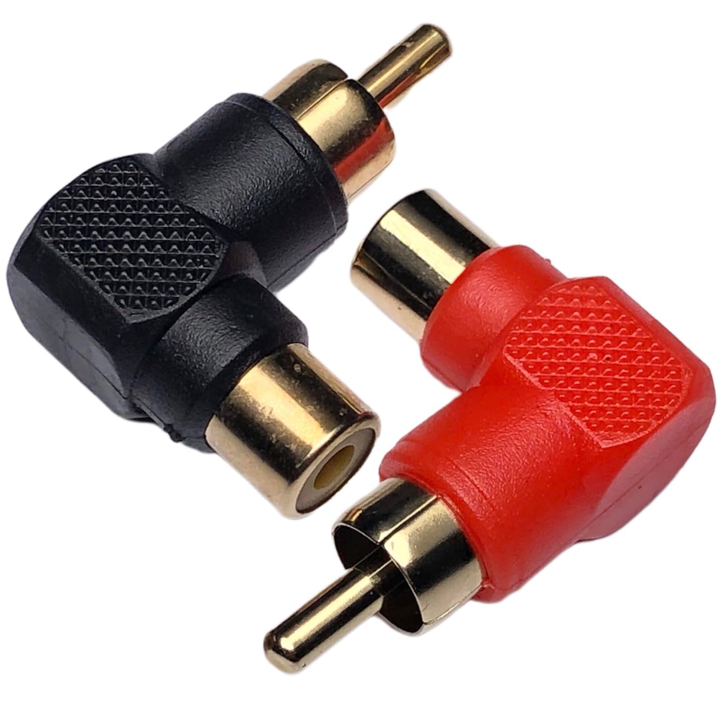 CESS Right Angle RCA Male to Female Adapter, 90 Degree Audio Video Elbow, Red Black 4 Pack