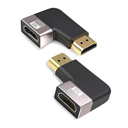 HDMI Coupler 8K, 90 Degree and 270 Degree Gold Plated Adapter 2 Pack, Right Angle HDMI Male to Female Vertical Adapter HDMI Flat Extender, Supports