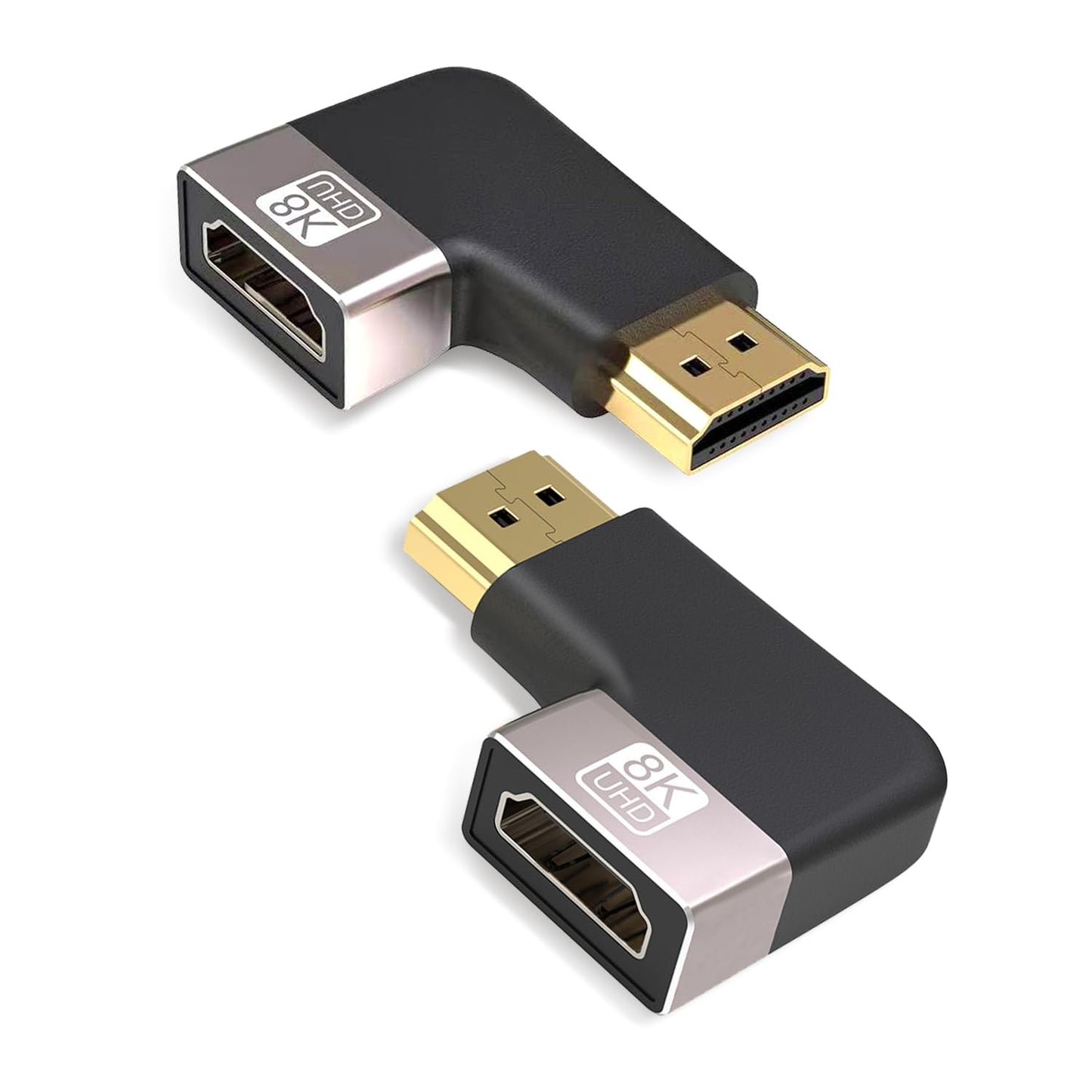 HDMI Coupler 8K, 90 Degree and 270 Degree Gold Plated Adapter 2 Pack, Right Angle HDMI Male to Female Vertical Adapter HDMI Flat Extender, Supports
