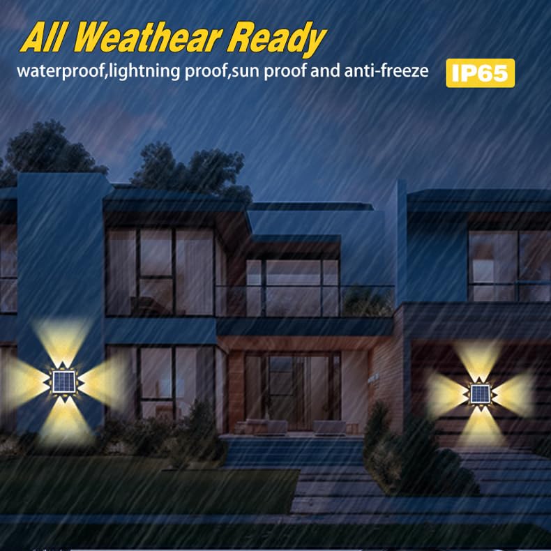 Solar Outdoor Lights, Up and Down Lighting, Waterproof IP65, Fence Light for Yard, Garden, Garage, Pools, Deck (8LED-Warm Light, 4PACK)