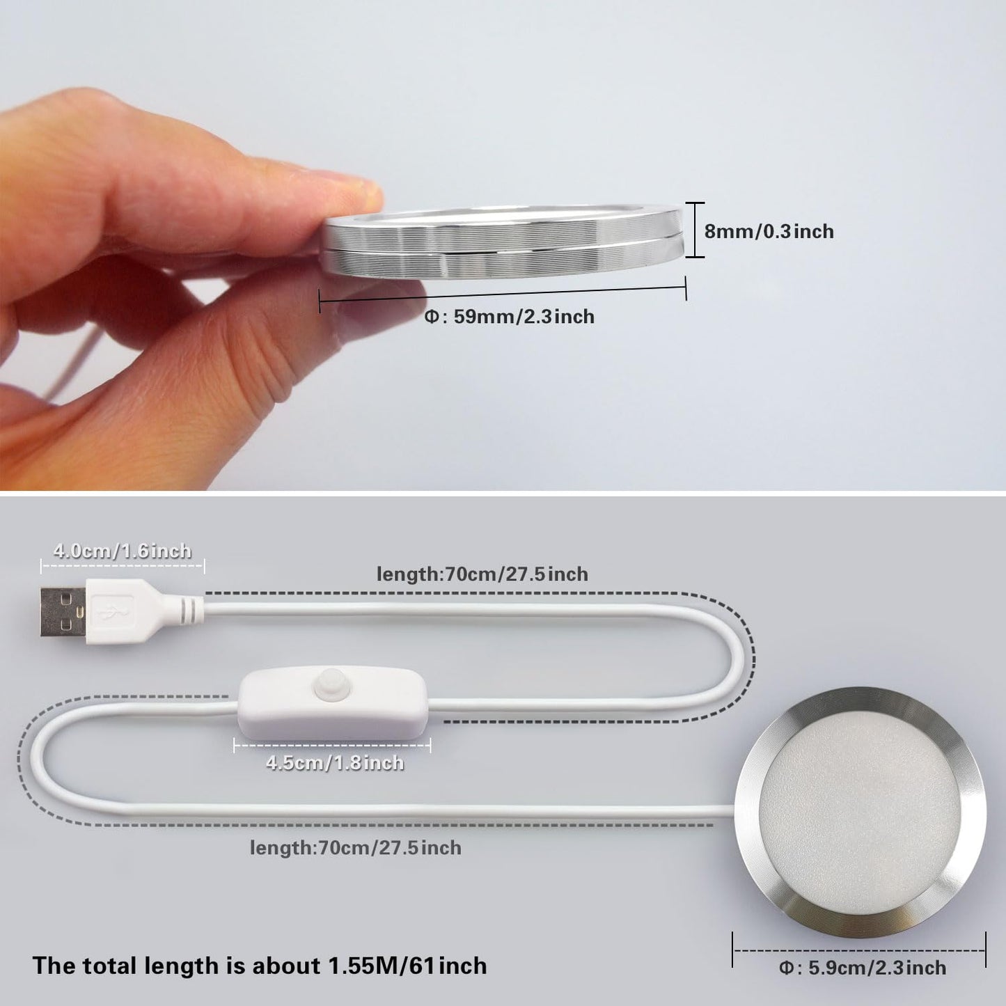 LED Spotlight with Switch Indoor Mini Ultra-Thin 5V USB 3M Adhesive Sticker Surface Mounted Under Counter Lighting Model Display Lamp Campus Desk