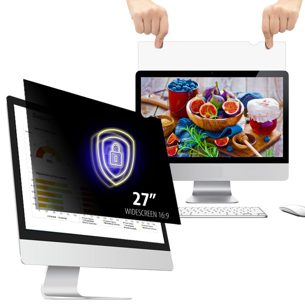 WELINC™ Light 27 Inch - 16:9 Aspect Ratio - Computer Privacy Screen Filter for Widescreen Monitor - Anti-Glare - Protects Eyes from Blue Light - Made