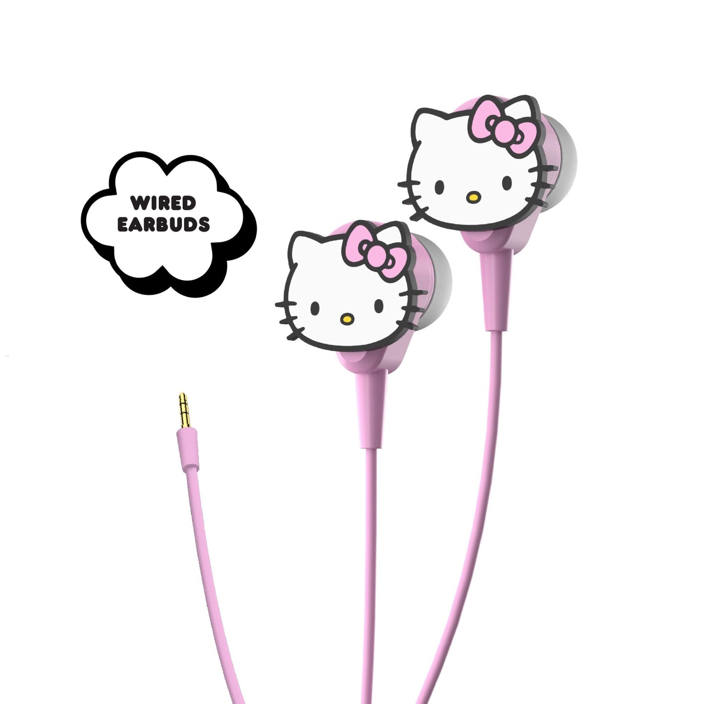 Hello Kitty 2-in-1 Wireless Bluetooth Headphones with Wired Earbuds - Foldable Over-Ear Headset with Built-in Mic, AUX Cable, Adjustable Headband,