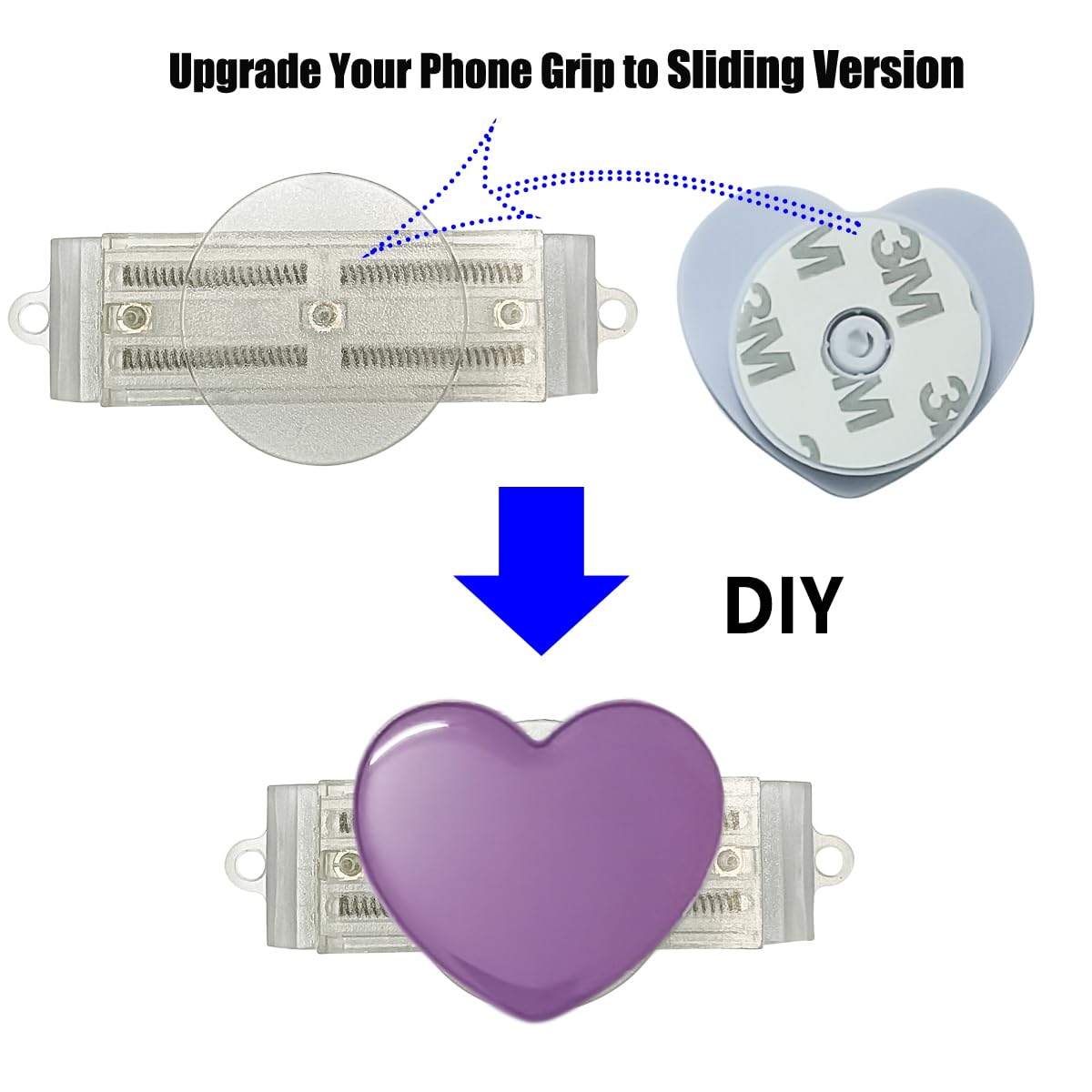 Sliding Base for PopSocket - Removable Clear Phone Grip Adapter, Wireless-Charging Compatible, DIY Phone Grip Holder (Snap-On/Off), Phone Charm