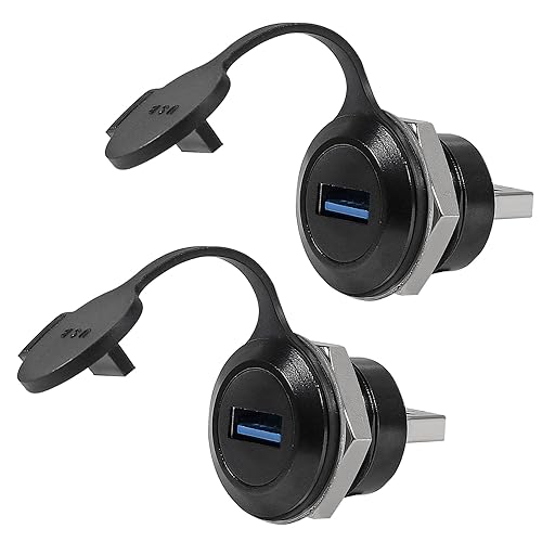 ALMOCN 2PCS USB 3.0 Panel Mount Coupler Waterproof USB Male to Female Conversion Connector with Dust Cap for Data Transfer & Charging