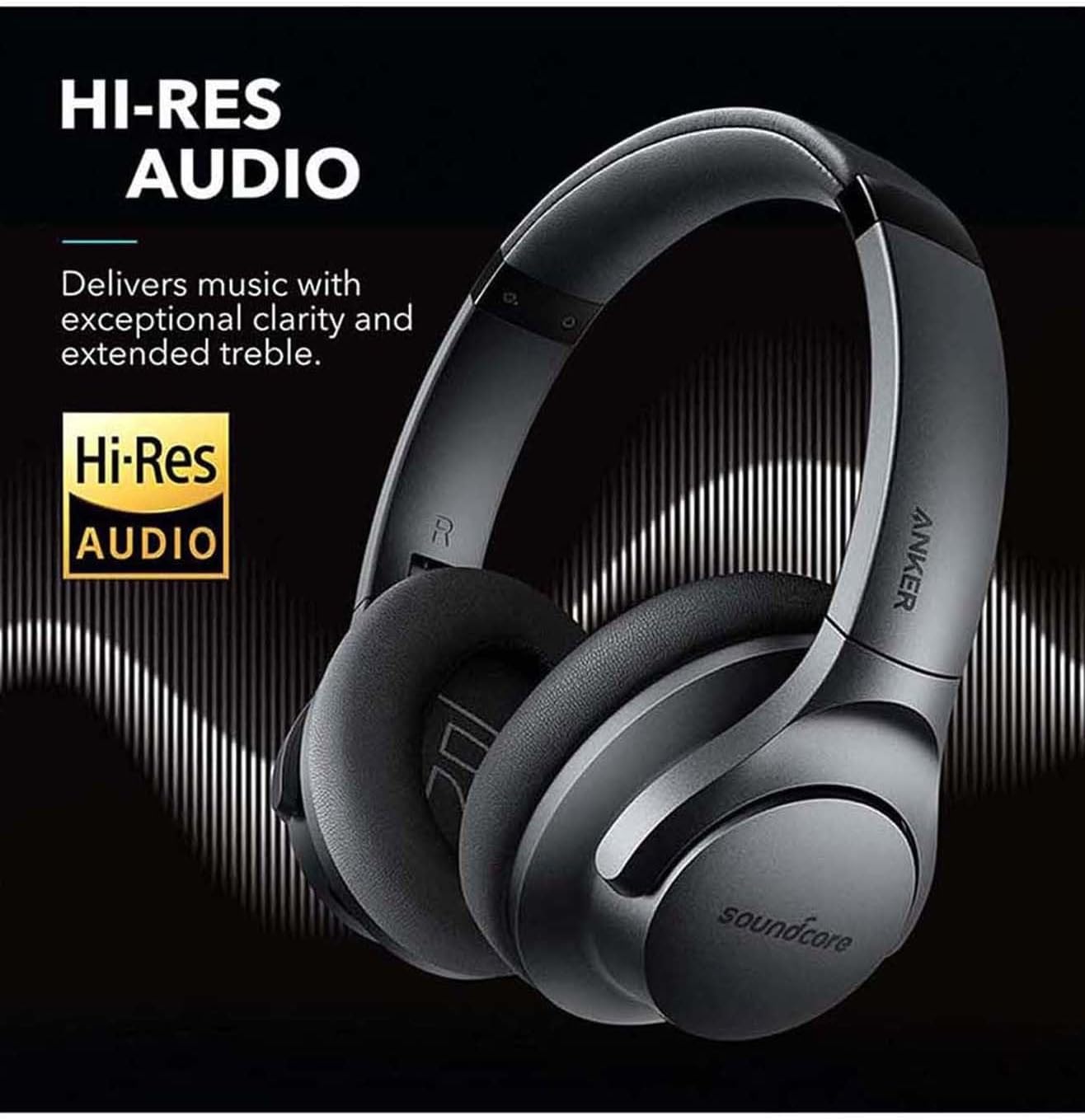 Soundcore Life Q20 Hybrid Active Noise Cancelling Wireless Bluetooth Headphones Over Ear with 40H Playtime, Hi-Res Audio, Deep Bass, Memory Foam Ear