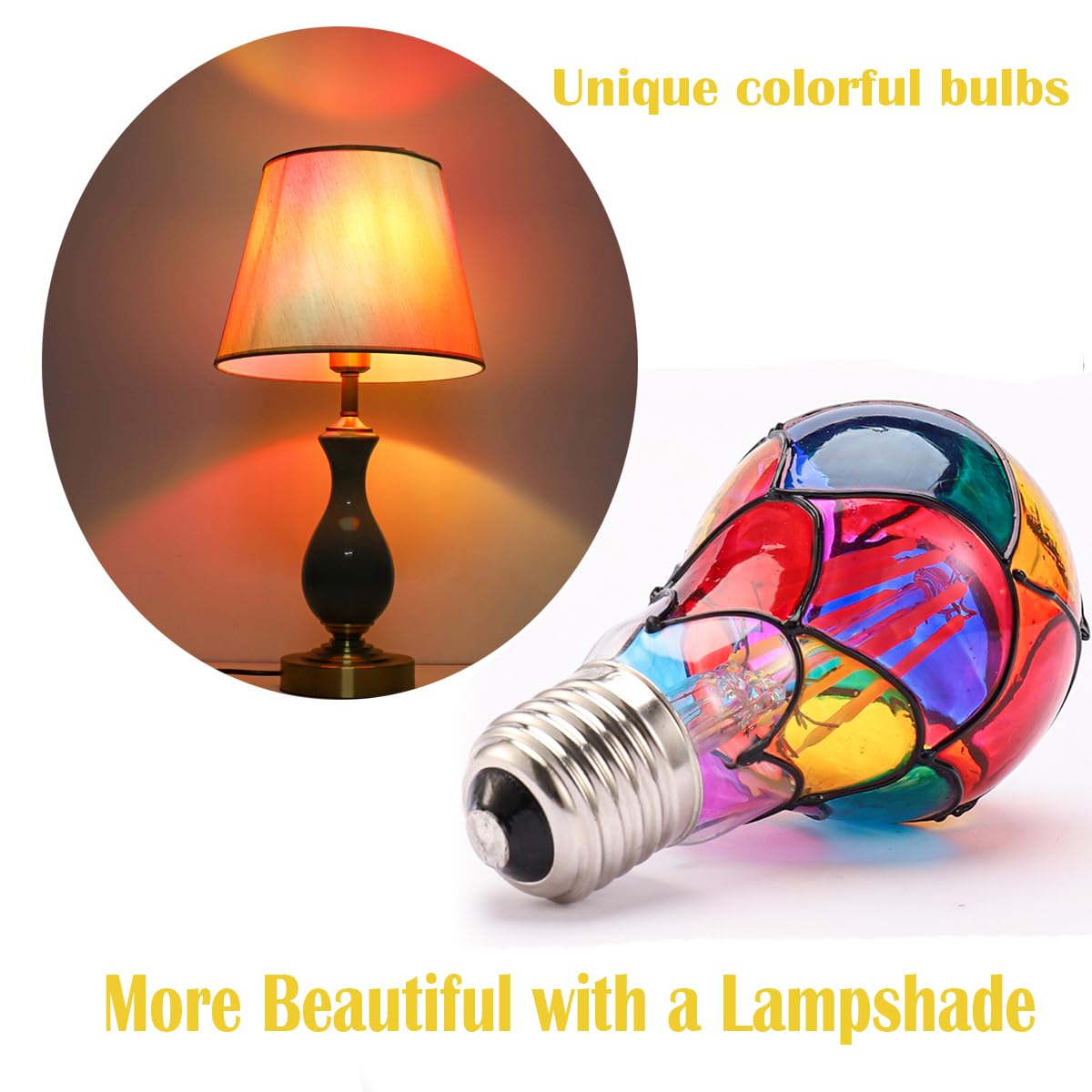 VALUCKY Stained Glass LED Light Bulb, E26 Base 6W A19/A60 LED Colorful Bulb for Party Lighting, Bedside Lamp, Festive Atmosphere, Christmas Halloween