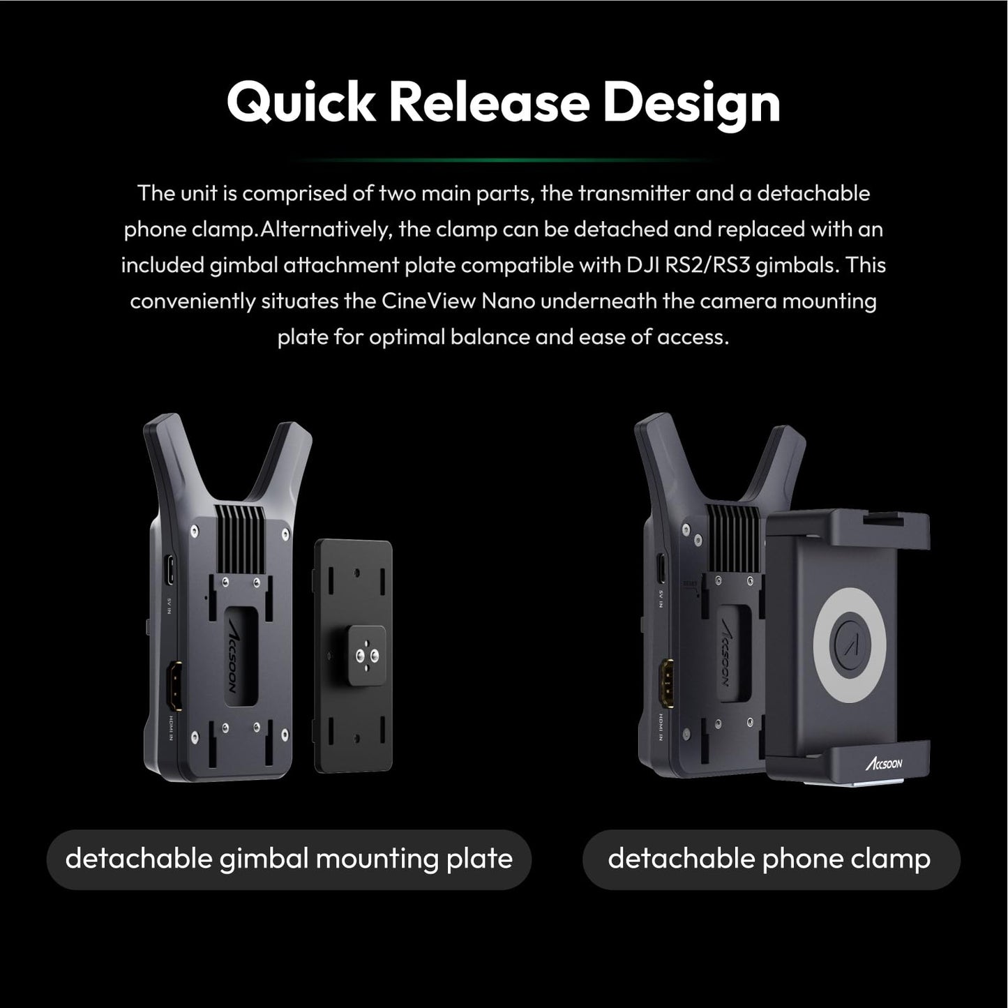 ACCSOON CineView Nano Wireless Video Transmitter 1080p 60fps ?0.06s Latency 500ft Range up to 4 Devices Monitoring