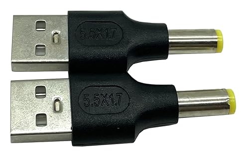 Dafensoy 2-Pack USB 2.0 A Male to DC 5.5 x 1.7mm Male Power Adapter for Charging Electronic Devices with DC or USB Ports