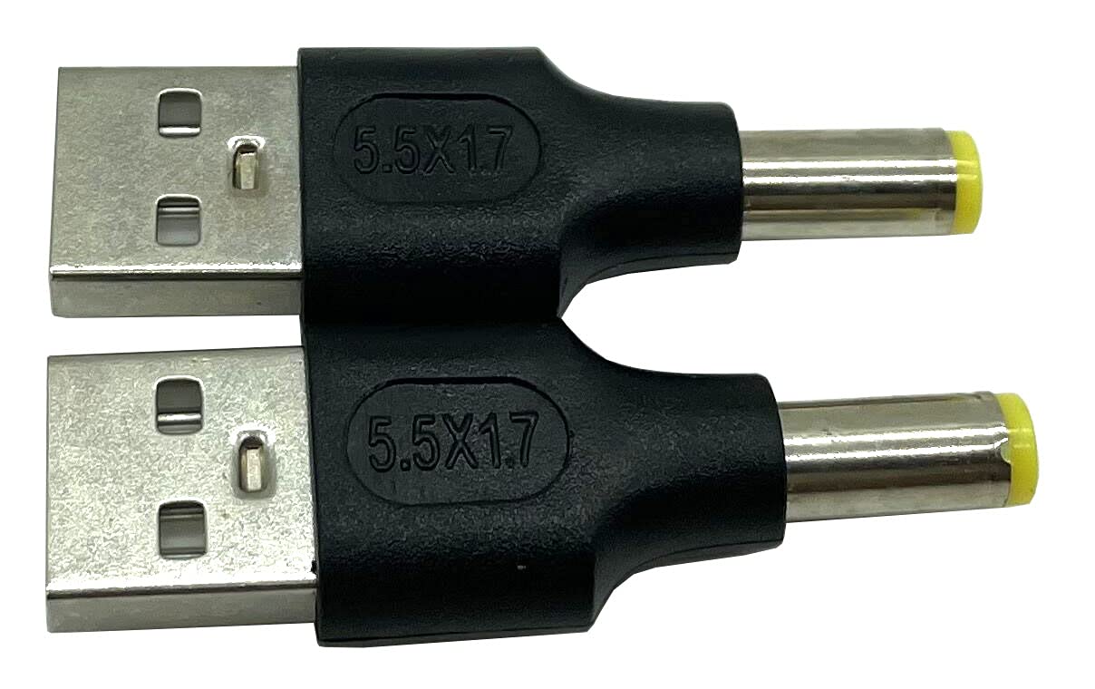 Dafensoy 2-Pack USB 2.0 A Male to DC 5.5 x 1.7mm Male Power Adapter for Charging Electronic Devices with DC or USB Ports