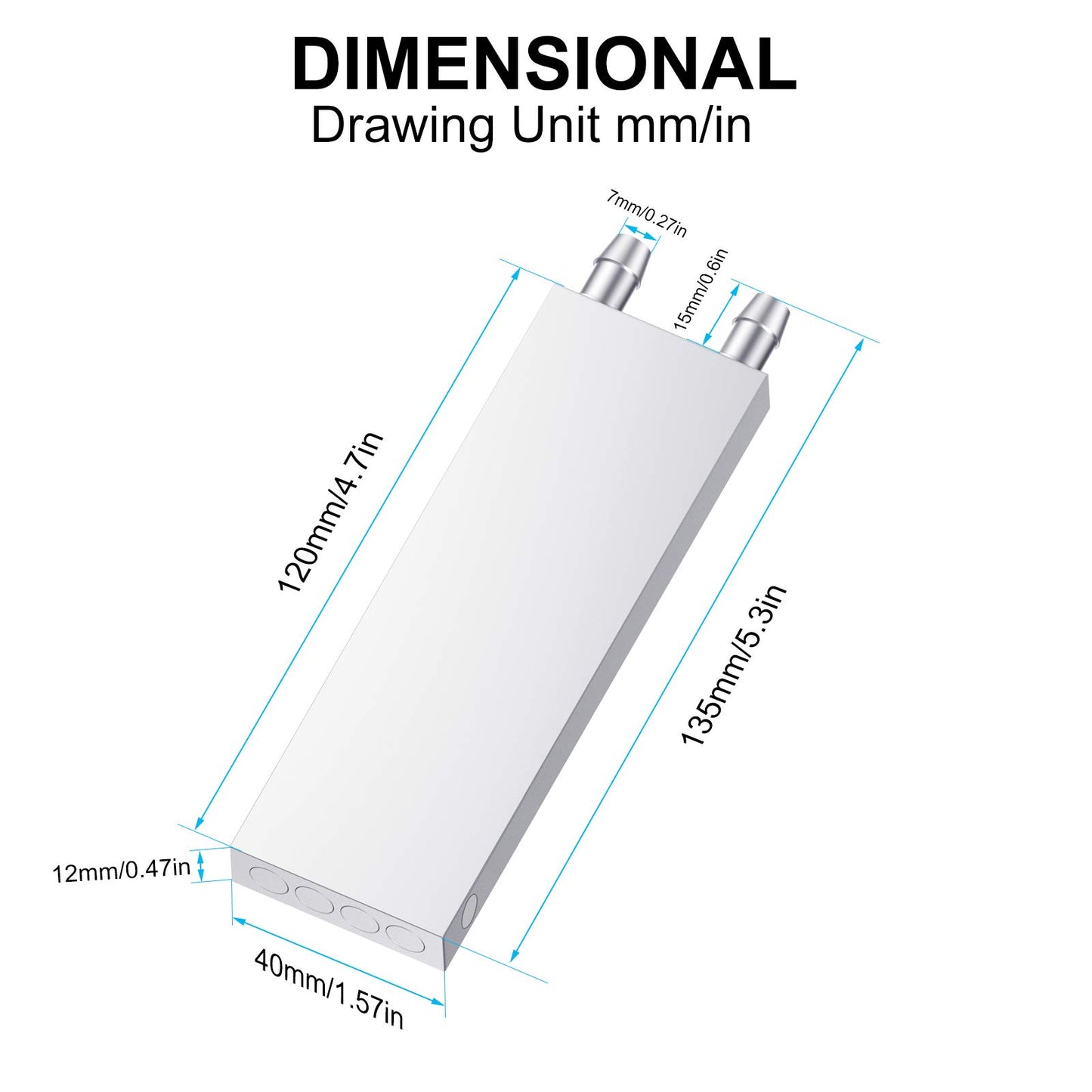 Aluminum Water Cooling Block, Liquid Water Cooler Heat Sink System for PC Computer CPU Graphics Radiator Heatsink Endothermic Head Silver(40mm x 120mm