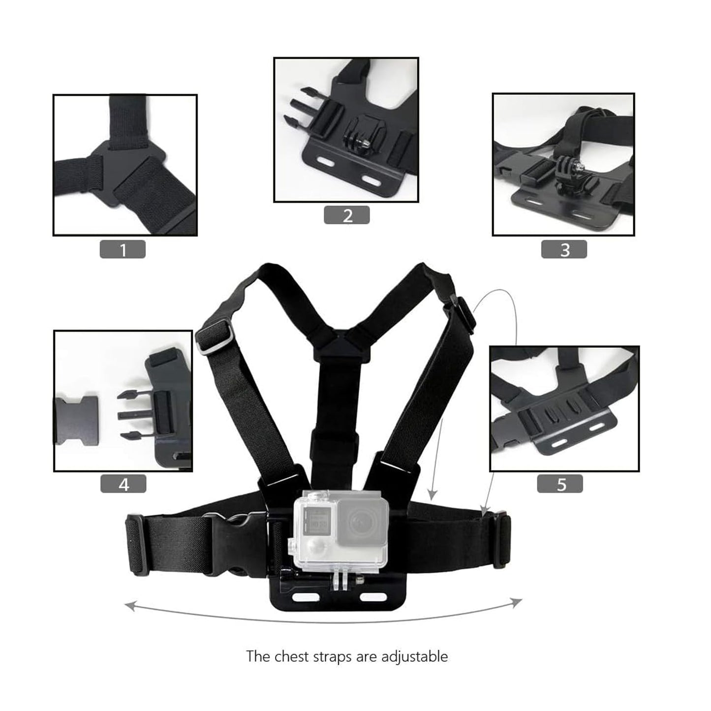 2in1 Action Camera Chest + Head Strap Mount for Insta 360 X5 X4 X3 X2 X ACE Pro ONE RS R GO 2 3, Hat Headband Belt for GoPro Hero 13 12 11 10, Fusion
