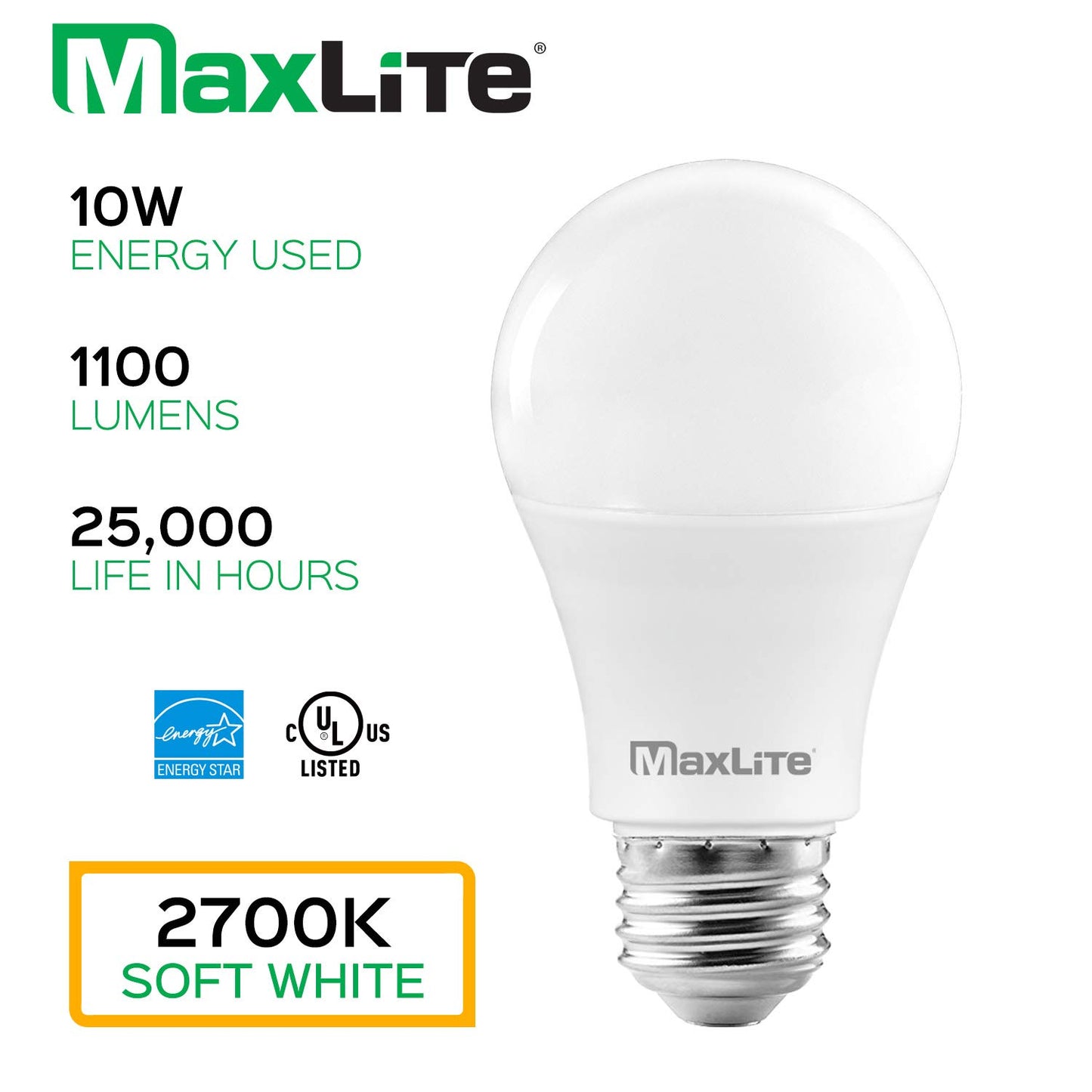 MaxLite A19 LED Bulb, Enclosed Fixture Rated, 75W Equivalent, 1100 Lumens, Dimmable, E26 Medium Base, 2700K Soft White, 4-Count(4 Pack) …