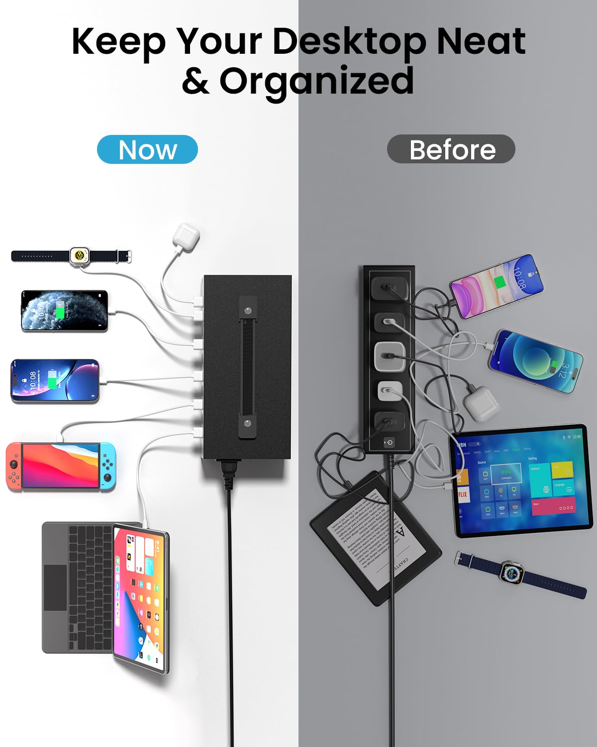 300W USB~c Charging Station, 40 Port (20 USB A & 20 USB~C Port) USB Charger Block, Fast Charging Station for Multiple Devices, Desktop Charger