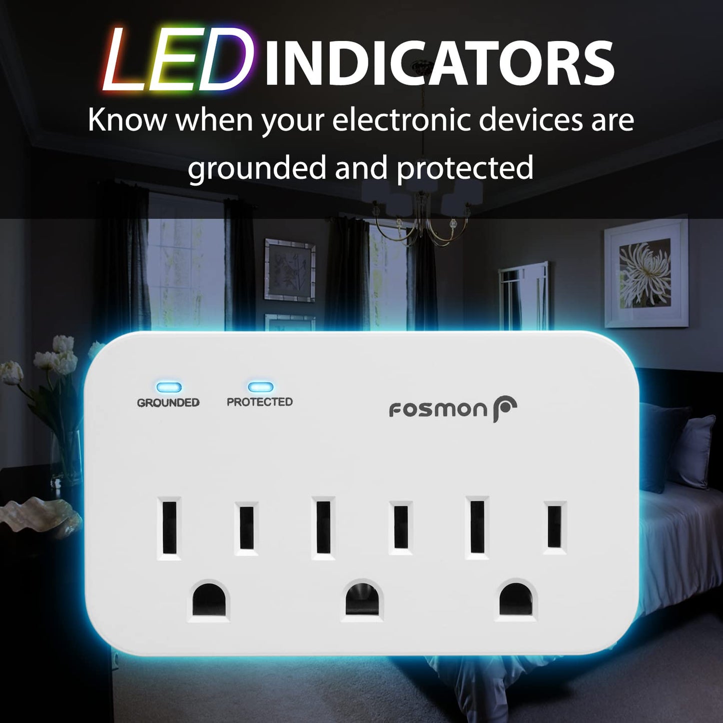 Fosmon Refrigerator Surge Protector, 3 Outlet Heavy Duty Appliance Surge Protector with High Joules for Fridge, Microwave, Washing Machine, Garage
