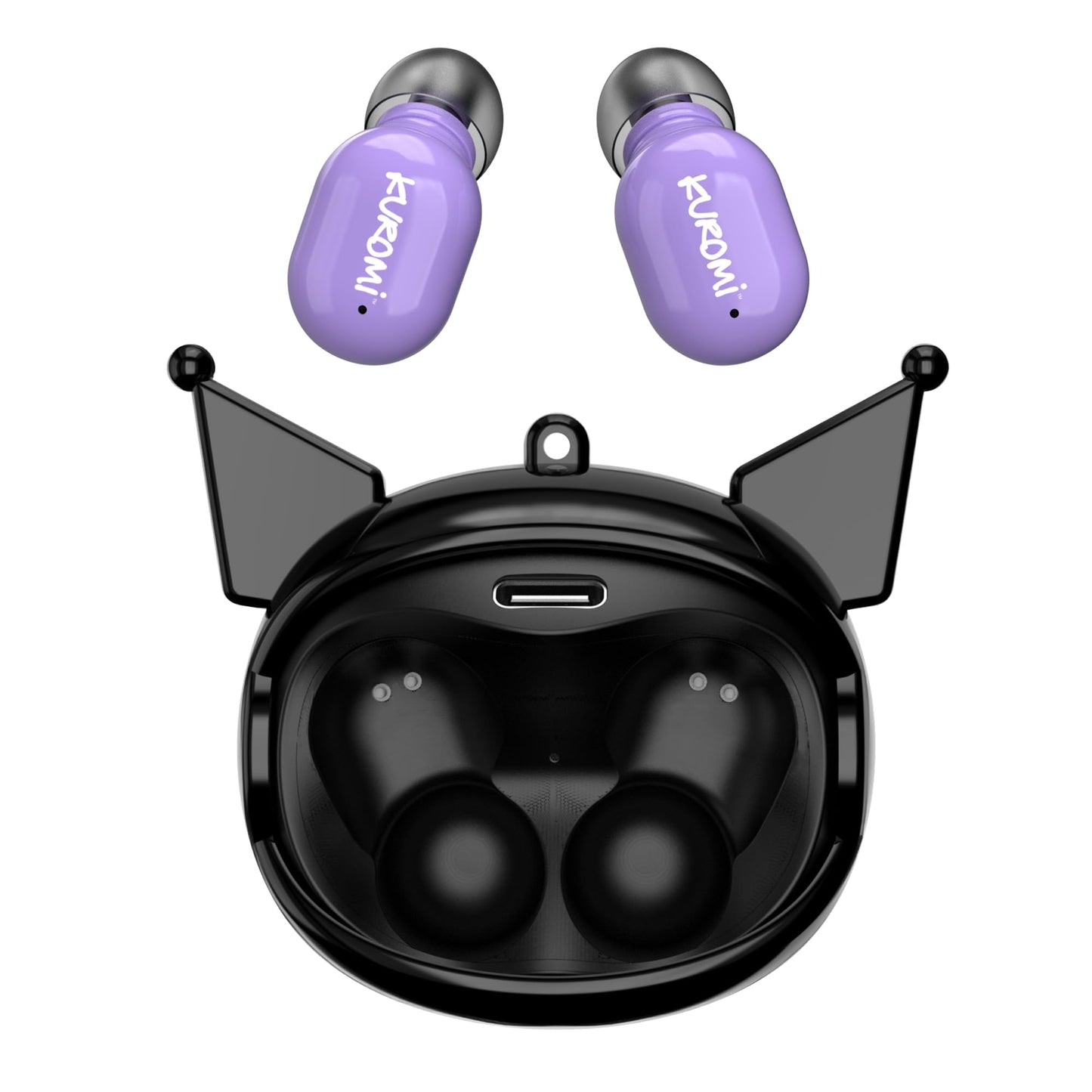 Hello Kitty Kuromi Wireless Bluetooth Earbuds with Rotating Charging Case | Built-in Mic, Hands-Free Calling, Purple and Black Design for Kids & Fans