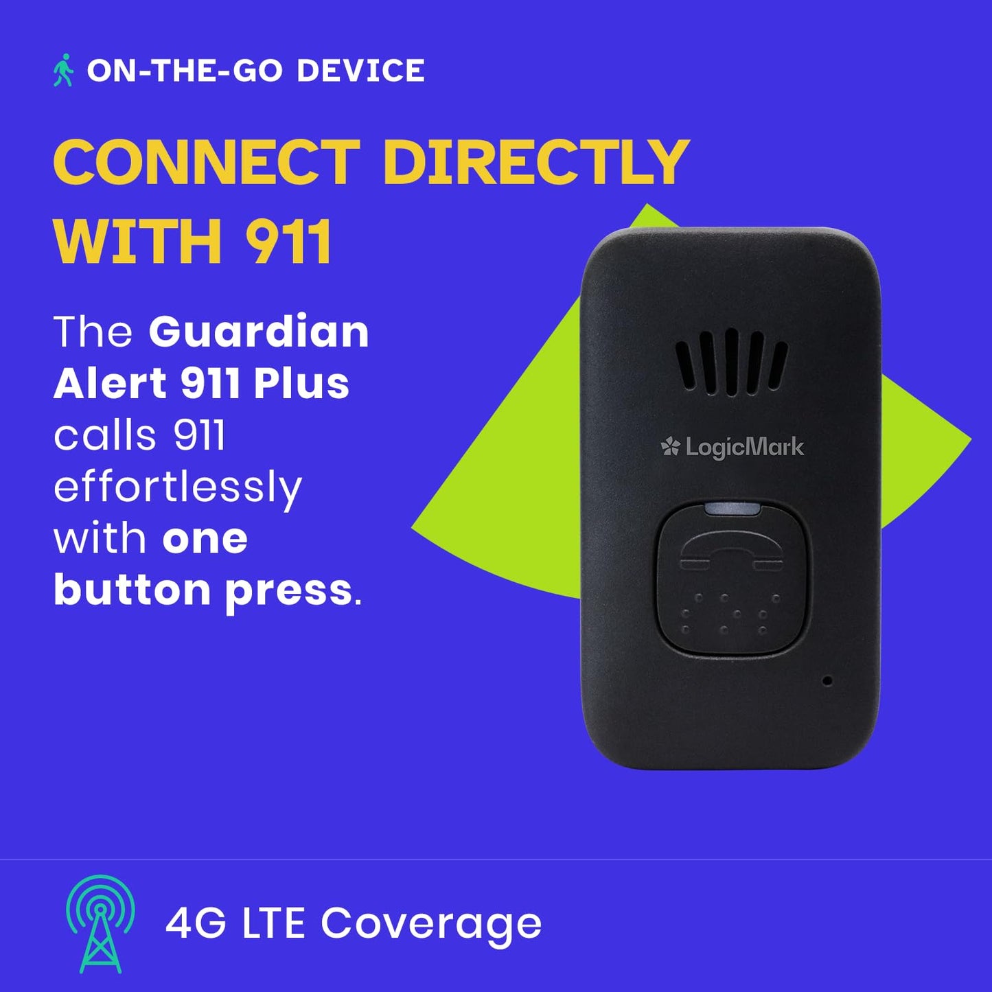 LogicMark Guardian Alert 911 Plus - No Monthly Fees, 2-Way Emergency Pendant for Seniors, with Fall Detection, Water Resistant, Direct 911 Connection