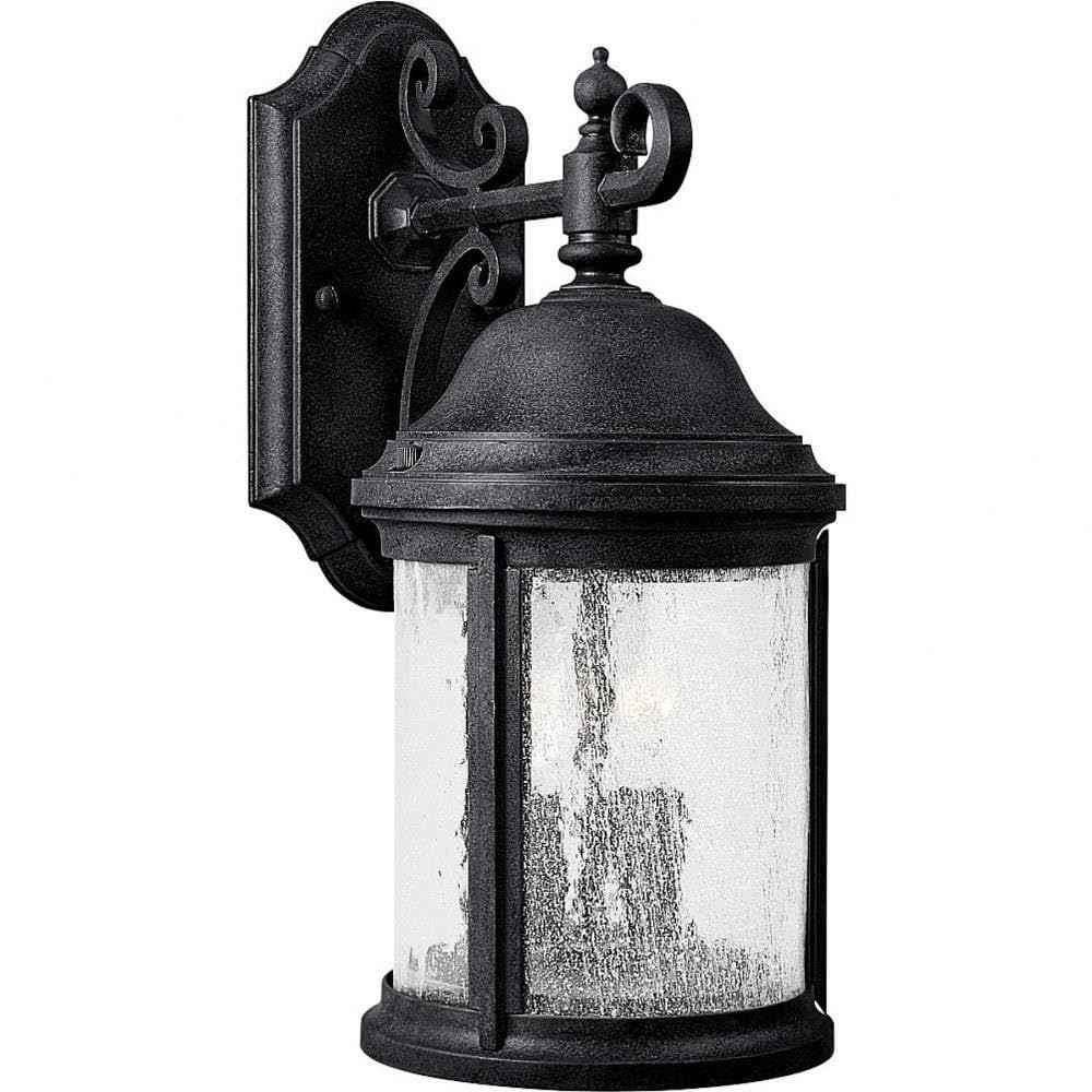 Progress Lighting Ashmore Collection 2-Light Water Seeded Glass New Traditional Outdoor Small Wall Lantern Light Textured Black