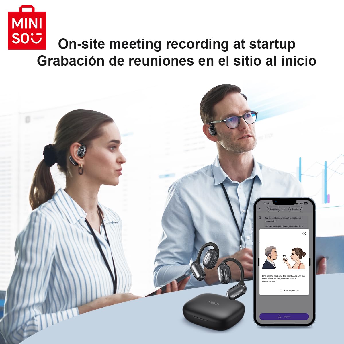 MINISO MS162 Translation Earbuds Real Time OWS Open Ear AI Translator Wireless Bluetooth Earphones Support 150 Languages Translator Earbuds Bluetooth…