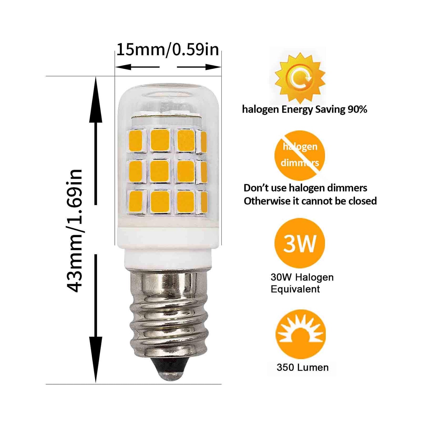 TRIJZHOU E12 Dryer S6 C7 Small Light 3W 120V Warm White 3000K 5-Pack