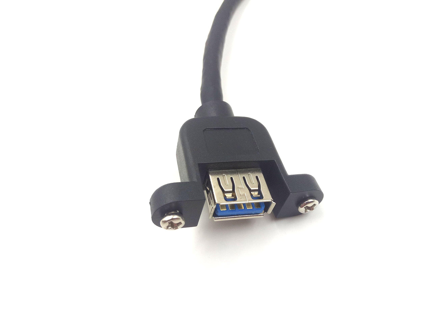 Panel- Mount USB 3.0 Extension Cable, Haokiang 1 ft/30cm 90 Degree Right Angle USB 3.0 Type A Male to Type A Female with Screw Hole Panel Mount