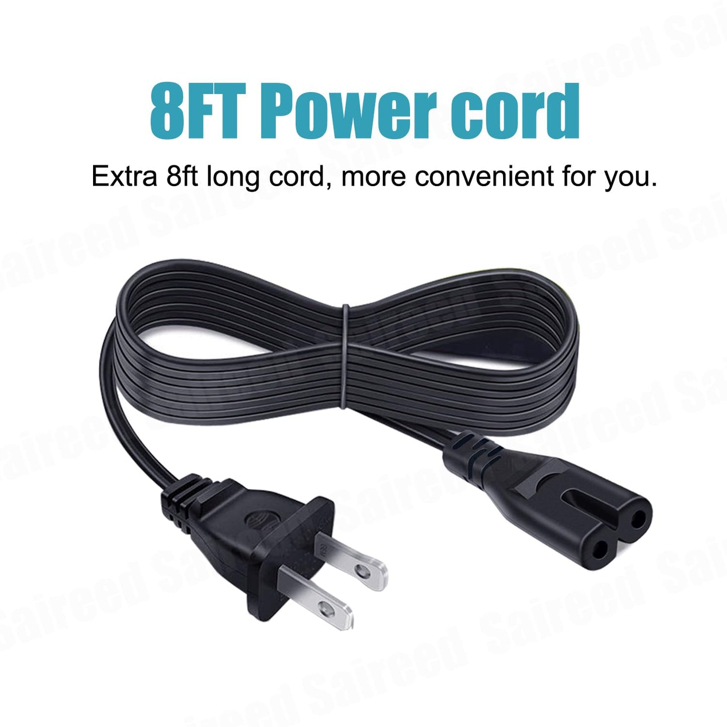 8ft 2 Prong Power Cord Replacement for Sony PlayStation 3 PS3 Slim Power Cord AC Cable
