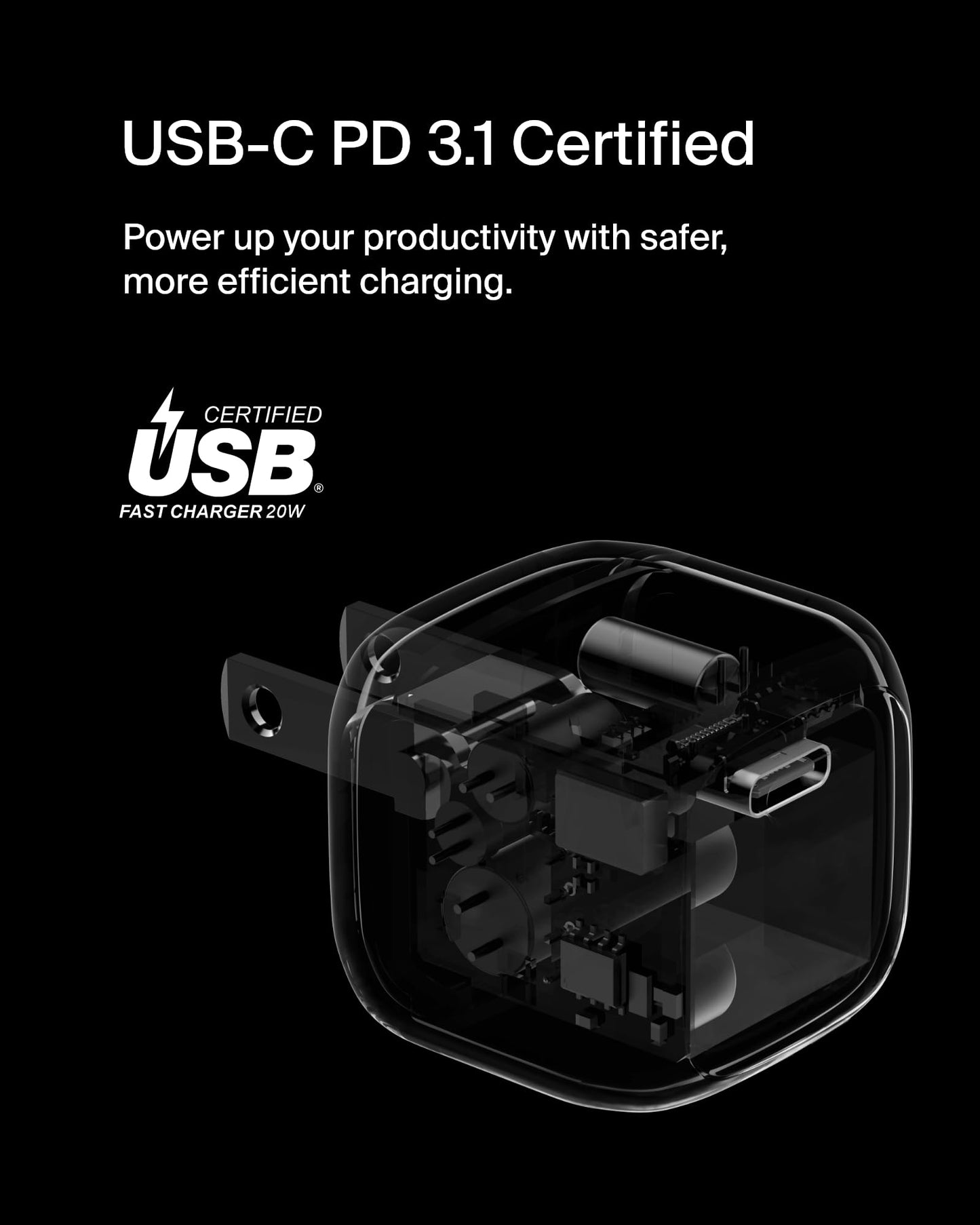 Belkin USB C Charger Block 20W, Fast Charging Block, Type C Wall Charger, USB C Cable Included Compatible w/Apple iPhone 17, Air, Pro, Samsung Galaxy