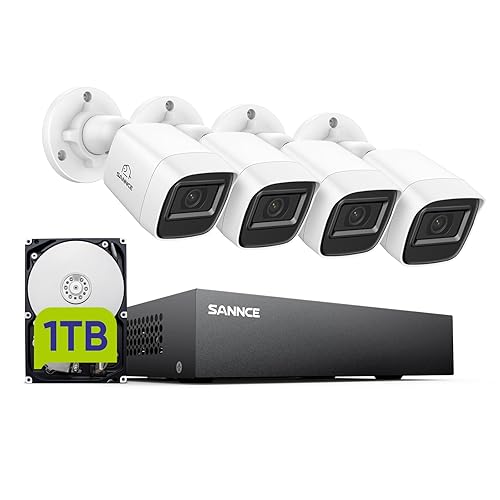 SANNCE 8CH 1080P Security Camera System DVR and 4x2.0MP Indoor Outdoor IP66 Weatherproof Bullet CCTV Cameras with IR 100ft Night Vision LEDs, Easy