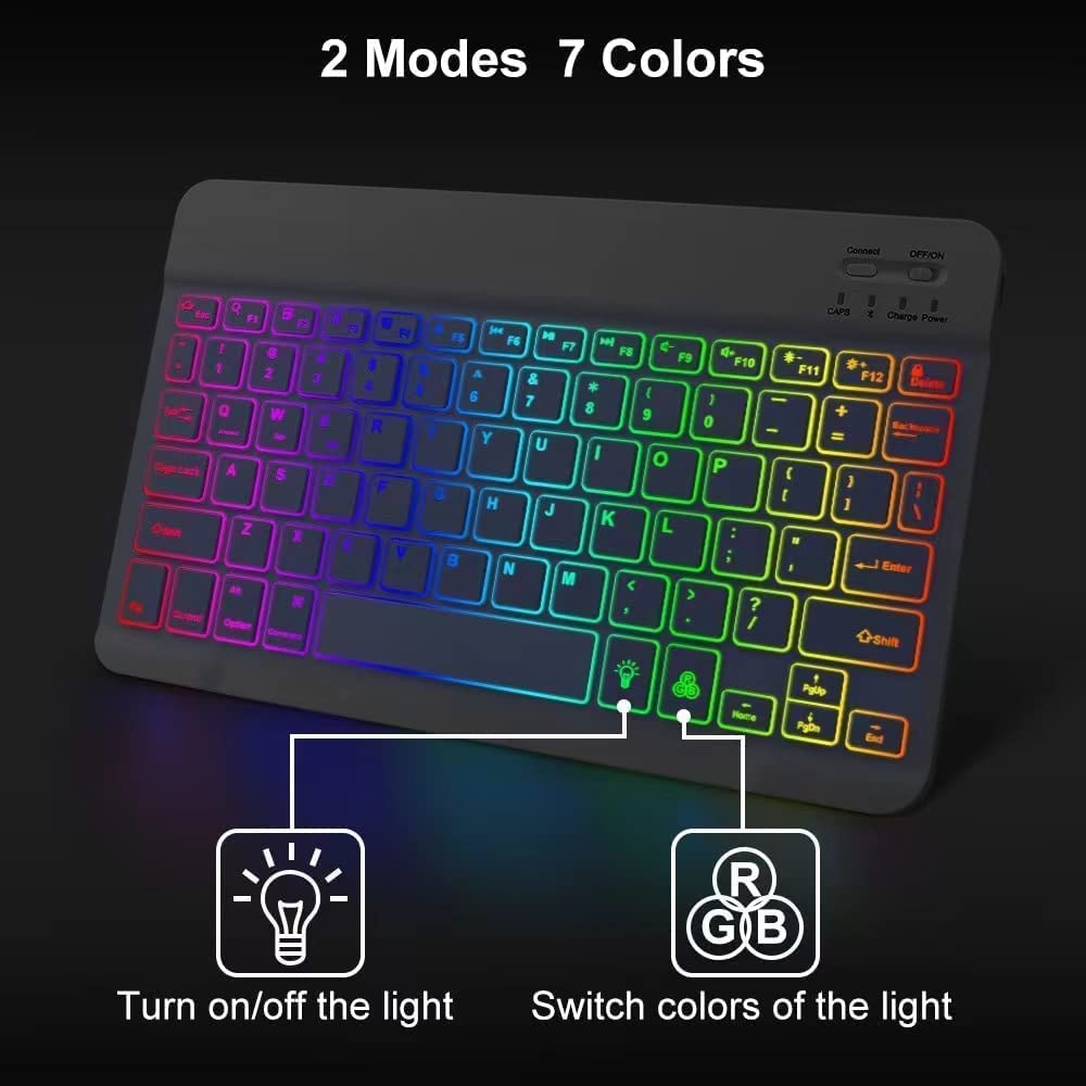 Ultra-Slim Lightweight Bluetooth Keyboard and Mouse Portable Mini Wireless Keyboard Rechargeable 7-Color Backlit for Apple iPad iPhone,Tablet iPhone