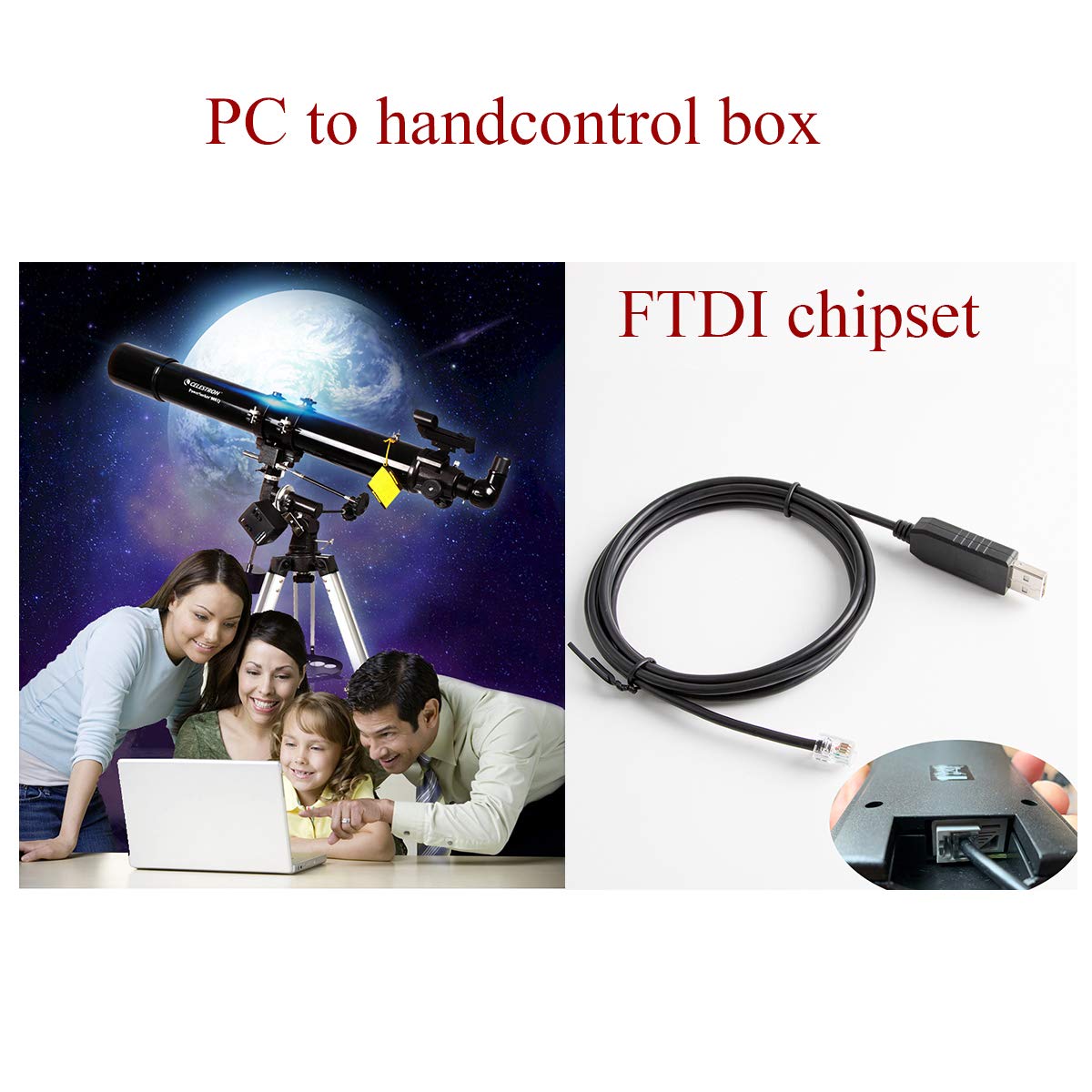 USB to RJ9 Cable for Celestron NexStar Telescope Console Upgrade Cable (Length: 6feet/180cm)
