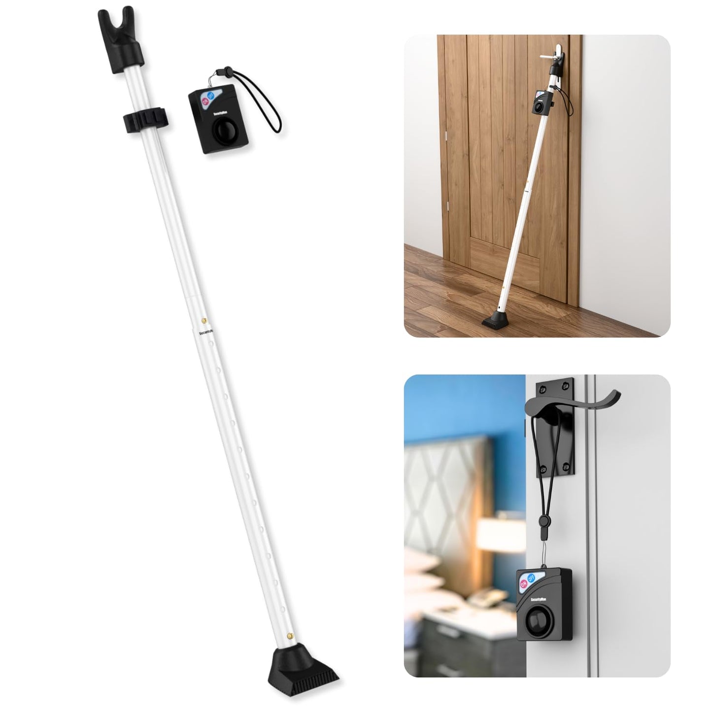 Securityman Door Security Bar with Alarm (Detachable) - 120dB Siren Door Stopper Alarm - Adjustable Jammer & Patio Bar - Strong, Withstands 400lbs