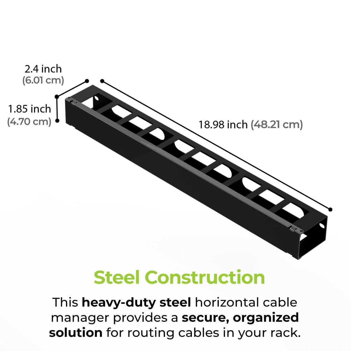 IOGEAR 1U 19" Horizontal Cable Management Duct - Finger Duct with Removable Cover, Metal Construction (GROHD1U)