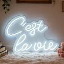 C'est la vie LED Neon Sign - White That's Life Neon Light, USB Powered Wall Table Decor for Bedroom Living Room Party Dorm, 12.99x 14.37 in